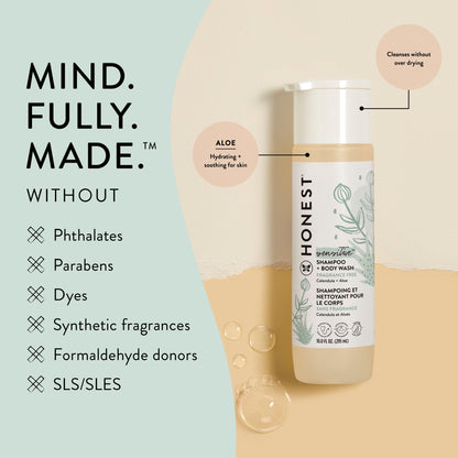 The  Company Sensitive 2-In-1 Shampoo and Body Wash, Fragrance Free, 10 Fl Oz