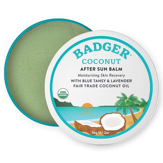 Coconut after Sun Balm with Organic Cocoa Butter & Shea Butter, Rescue Balm, Soothing & Cooling Balm for Tight Dry Skin after Sun Exposure, 2 Oz