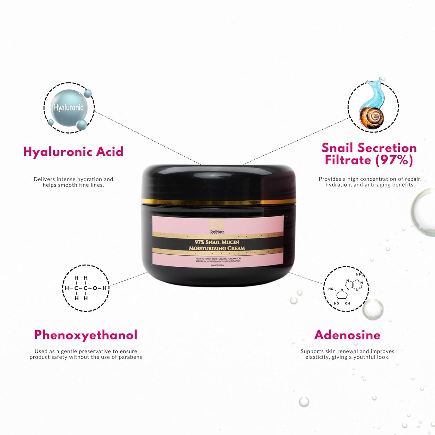Snail Mucin 97% Daily Face Moisturizer Cream, High Potency Moisturizing Cream for Maximum Nourishment & Hydration - Korean Skincare